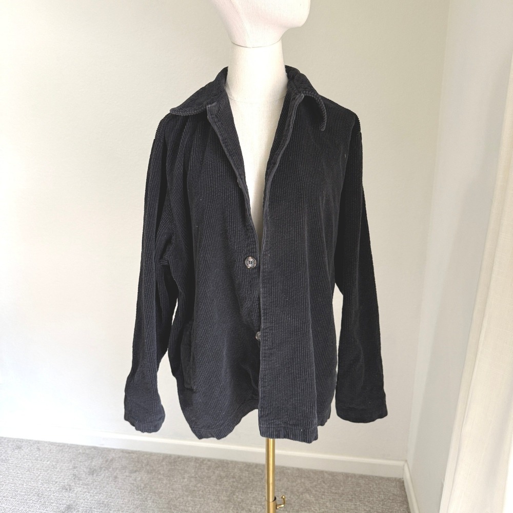 CP Shades Black Corduroy Button Down Shirt Jacket Large Grunge Minimal Coastal